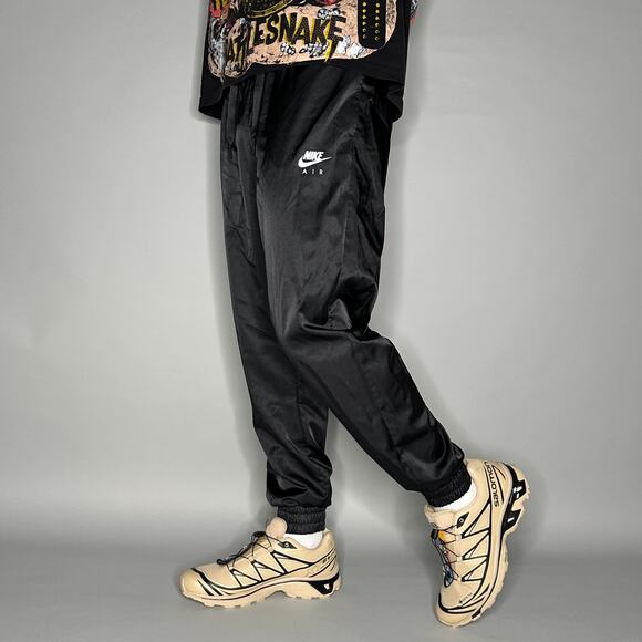 Nike Track Pants Jet Black Polyester Joggers White Swoosh